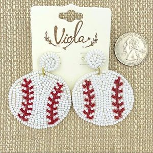 šæ Baseball Seed Bead Earrings, White & Red, NWT